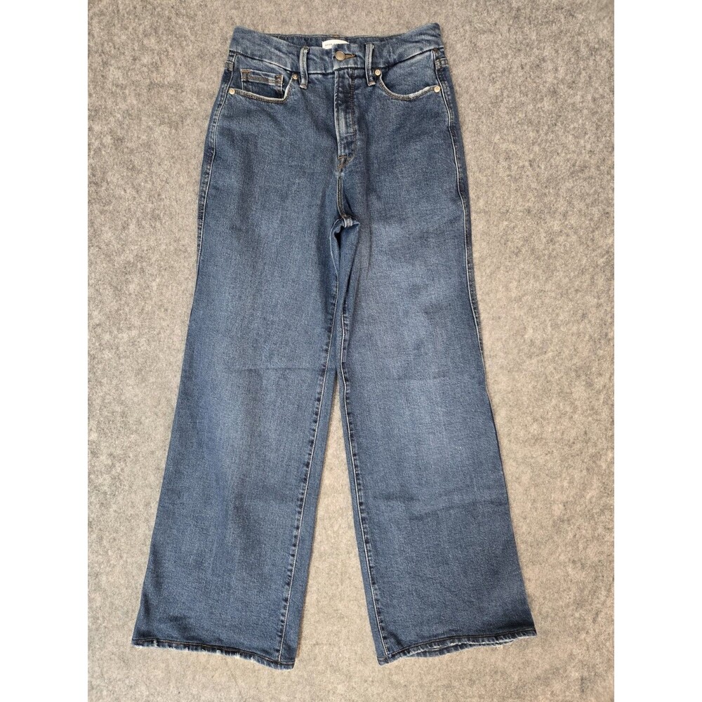 Good American Good Skate Jeans High Rise Wide Leg Blue BBLUE383 Sz 4 / 27x31